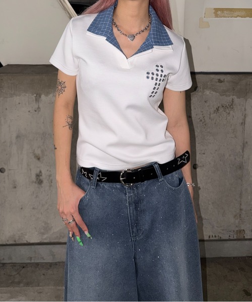 sedacle(セダクル)の「レイヤードスキッパーポンチTEE(Tシャツ/カットソー・レディース・オフホワイト/ブラック系その他/ブラック/ネイビー・X-SMALL/MEDIUM/LARGE)」の1枚目の写真