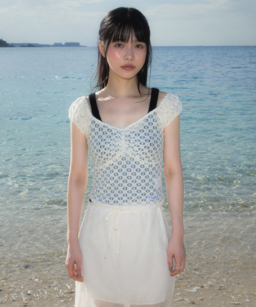 ROSEFRANTZ（ロゼフランツ）の「Lace Shirring Crop T-shirt [Cream]（Tシャツ/カットソー・レディース・Cream・OS）」の12枚目の写真