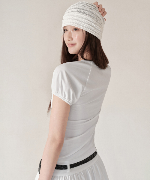 MUSINSA STANDARD WOMAN（ムシンサスタンダードウーマン）の「ウィメンズボリュームスリーブスリムTシャツ[ホワイト]（Tシャツ/カットソー・レディース・その他・X-SMALL/SMALL/MEDIUM/LARGE）」の3枚目の写真