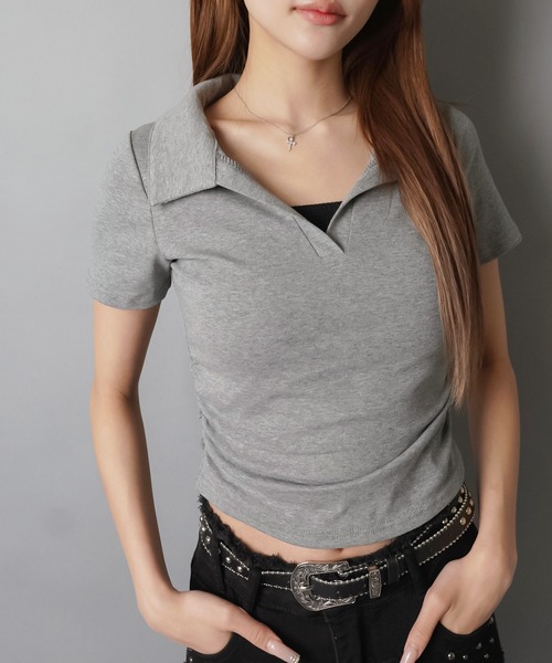 SPINNS（スピンズ）の「スキッパ―ネック半袖カットソー/ポロシャツ（Tシャツ/カットソー・レディース・ネイビー/オフホワイト/ブラック/グレー・ONESIZE）」の12枚目の写真
