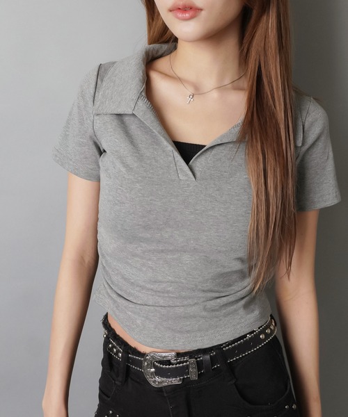 SPINNS（スピンズ）の「スキッパ―ネック半袖カットソー/ポロシャツ（Tシャツ/カットソー・レディース・ネイビー/オフホワイト/ブラック/グレー・ONESIZE）」の11枚目の写真