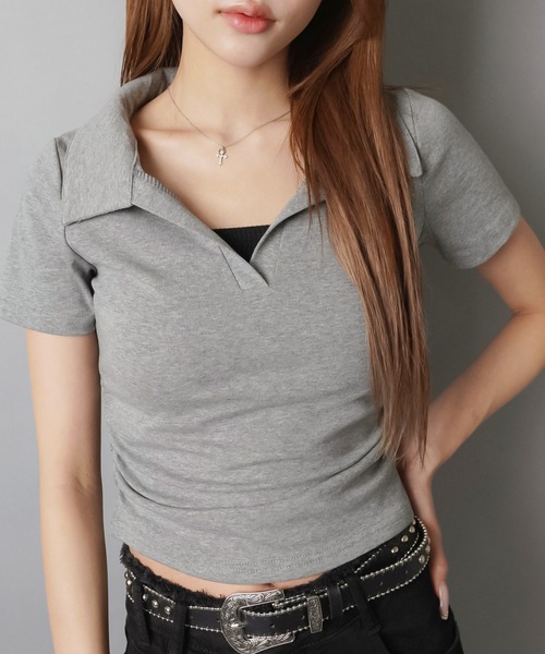 SPINNS（スピンズ）の「スキッパ―ネック半袖カットソー/ポロシャツ（Tシャツ/カットソー・レディース・ネイビー/オフホワイト/ブラック/グレー・ONESIZE）」の15枚目の写真