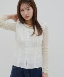 【umm./WEB限定】レース使いチェックフレンチブラウス