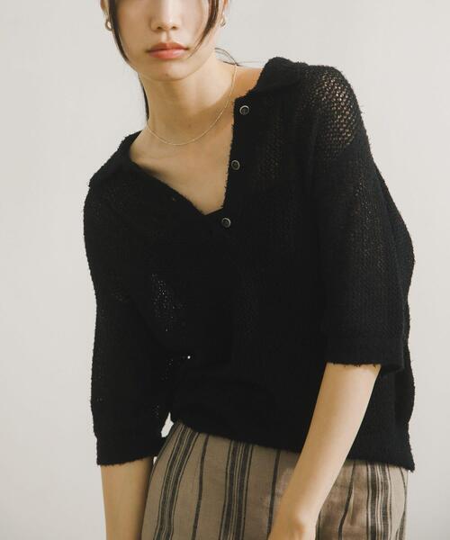 URBAN RESEARCH DOORS(アーバンリサーチドアーズ)の「Acetate Mix Collared Knit(ニット/セーター・レディース・ブラック/ナチュラル・FREE)」の10枚目の写真