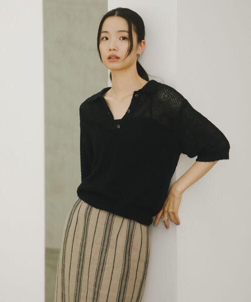 URBAN RESEARCH DOORS(アーバンリサーチドアーズ)の「Acetate Mix Collared Knit(ニット/セーター・レディース・ブラック/ナチュラル・FREE)」の11枚目の写真