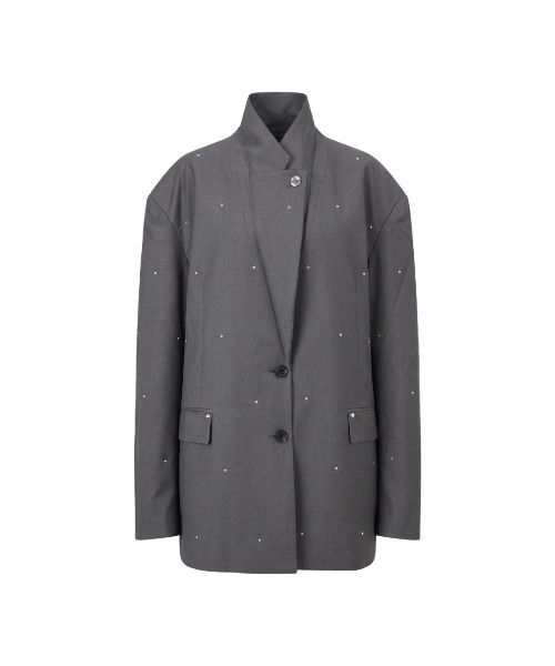 TAJEN:T（タジェント）の「【TAJEN:T】BACK OPEN RHINESTONE TAILORED JACKET/バックオープンラインストーンテーラードジャケット（テーラードジャケット・レディース・グレー/ブラック・2/1）」の7枚目の写真