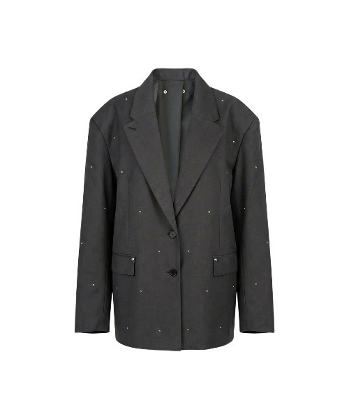 TAJEN:T（タジェント）の「【TAJEN:T】BACK OPEN RHINESTONE TAILORED JACKET/バックオープンラインストーンテーラードジャケット（テーラードジャケット・レディース・グレー/ブラック・2/1）」の6枚目の写真