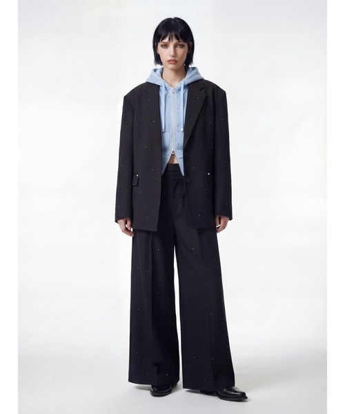 TAJEN:T（タジェント）の「【TAJEN:T】BACK OPEN RHINESTONE TAILORED JACKET/バックオープンラインストーンテーラードジャケット（テーラードジャケット・レディース・グレー/ブラック・2/1）」の8枚目の写真