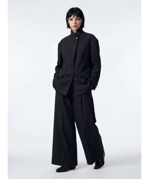 TAJEN:T（タジェント）の「【TAJEN:T】BACK OPEN RHINESTONE TAILORED JACKET/バックオープンラインストーンテーラードジャケット（テーラードジャケット・レディース・グレー/ブラック・2/1）」の9枚目の写真