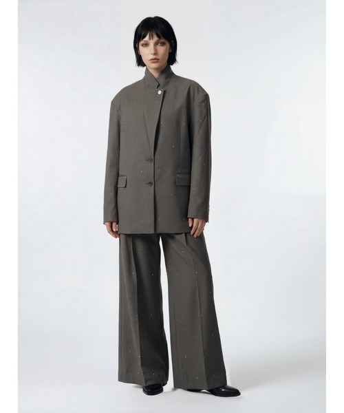TAJEN:T（タジェント）の「【TAJEN:T】BACK OPEN RHINESTONE TAILORED JACKET/バックオープンラインストーンテーラードジャケット（テーラードジャケット・レディース・グレー/ブラック・2/1）」の5枚目の写真