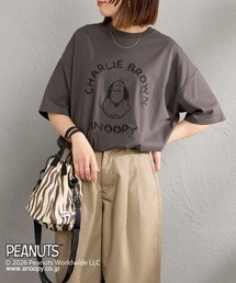 [PEANUTS×JEANS FACTORY/ピーナッツ×ジーンズ ファクトリー] チャーリー・ブラウン / スヌーピー / 刺繍プリントTシャツ