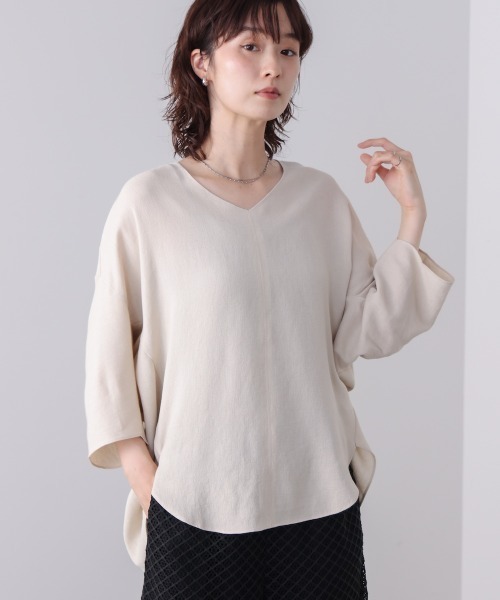 Bou Jeloud(ブージュルード)の「リネンライクワイドブラウス(Tシャツ/カットソー・レディース・カーキ/ベージュ/ブラック・FREE)」の2枚目の写真