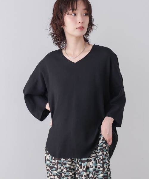Bou Jeloud(ブージュルード)の「リネンライクワイドブラウス(Tシャツ/カットソー・レディース・カーキ/ベージュ/ブラック・FREE)」の1枚目の写真