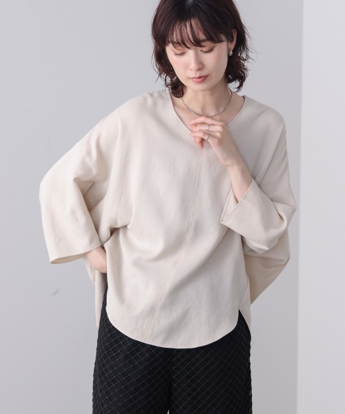Bou Jeloud(ブージュルード)の「リネンライクワイドブラウス(Tシャツ/カットソー・レディース・カーキ/ベージュ/ブラック・FREE)」の14枚目の写真