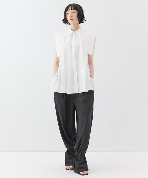 CLANE(クラネ)の「【CLANE/クラネ】PANELL PLEAT SQUARE SLEEVE SHIRTS/パネルプリーツスクエアスリーブシャツ(シャツ/ブラウス・レディース・ミント/ホワイト/ネイビー・1)」の21枚目の写真