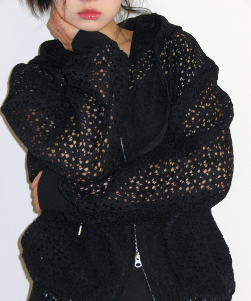 AMESWORLDWIDE（アメスワールドワイド）の「LACE HOODIE ZIP-UP BLACK（パーカー・レディース・その他・FREE）」の8枚目の写真