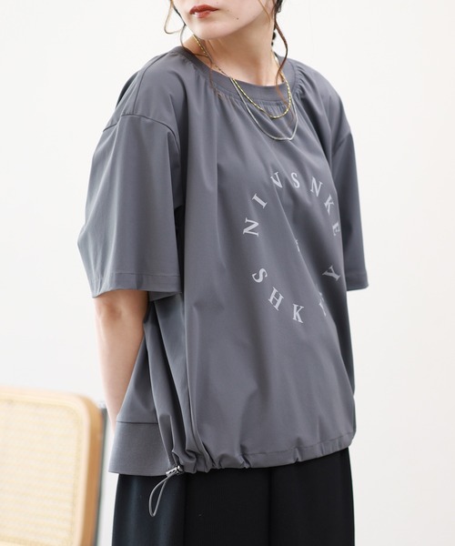 EGLANTINE（エグランティーヌ）の「EGLANTINE 接触冷感+UVカット ナイロンロゴプルオーバー 半袖（Tシャツ/カットソー・レディース・サンドベージュ/ブラック/チャコールグレー・38）」の19枚目の写真