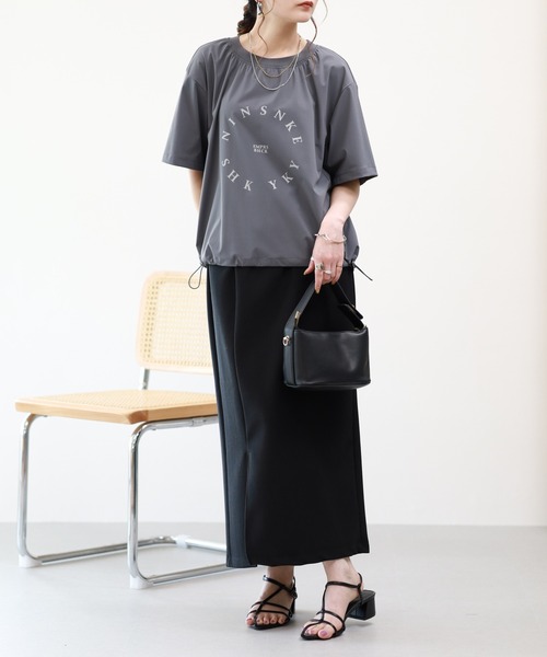 EGLANTINE（エグランティーヌ）の「EGLANTINE 接触冷感+UVカット ナイロンロゴプルオーバー 半袖（Tシャツ/カットソー・レディース・サンドベージュ/ブラック/チャコールグレー・38）」の20枚目の写真