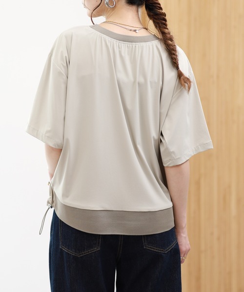 EGLANTINE（エグランティーヌ）の「EGLANTINE 接触冷感+UVカット ナイロンロゴプルオーバー 半袖（Tシャツ/カットソー・レディース・サンドベージュ/ブラック/チャコールグレー・38）」の7枚目の写真