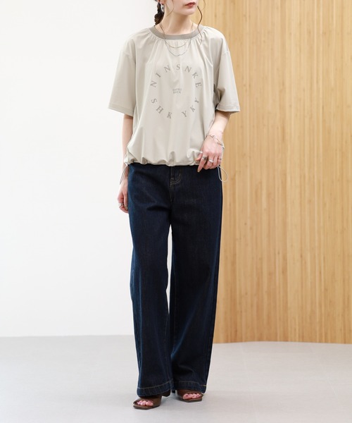 EGLANTINE（エグランティーヌ）の「EGLANTINE 接触冷感+UVカット ナイロンロゴプルオーバー 半袖（Tシャツ/カットソー・レディース・サンドベージュ/ブラック/チャコールグレー・38）」の15枚目の写真