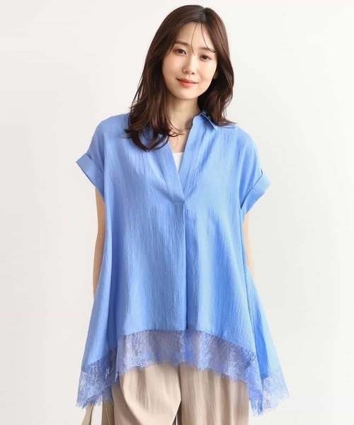 MK MICHEL KLEIN（エムケーミッシェルクラン）の「[洗える]裾レースデザインスキッパーシャツブラウス（シャツ/ブラウス・レディース・アイボリー/ブルー/ブラウン・38）」の8枚目の写真