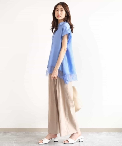 MK MICHEL KLEIN（エムケーミッシェルクラン）の「[洗える]裾レースデザインスキッパーシャツブラウス（シャツ/ブラウス・レディース・アイボリー/ブルー/ブラウン・38）」の11枚目の写真