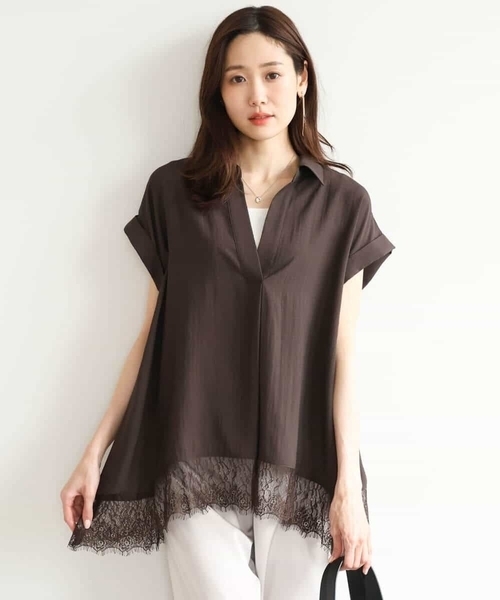 MK MICHEL KLEIN（エムケーミッシェルクラン）の「[洗える]裾レースデザインスキッパーシャツブラウス（シャツ/ブラウス・レディース・アイボリー/ブルー/ブラウン・38）」の12枚目の写真