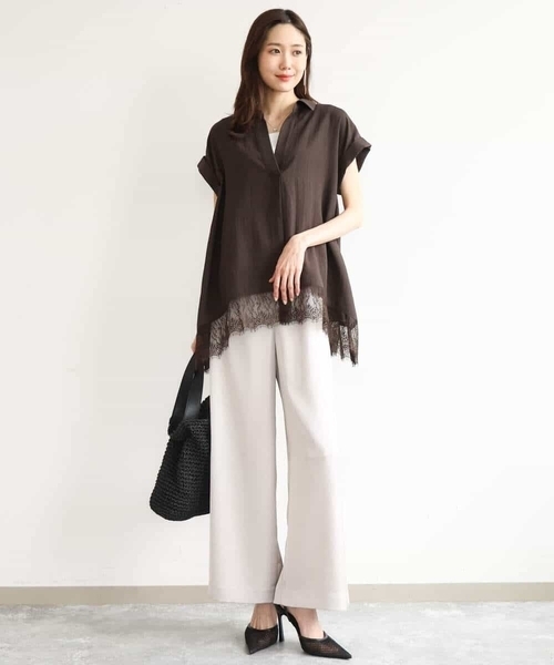 MK MICHEL KLEIN（エムケーミッシェルクラン）の「[洗える]裾レースデザインスキッパーシャツブラウス（シャツ/ブラウス・レディース・アイボリー/ブルー/ブラウン・38）」の14枚目の写真