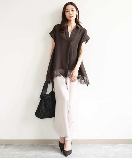 MK MICHEL KLEIN（エムケーミッシェルクラン）の「[洗える]裾レースデザインスキッパーシャツブラウス（シャツ/ブラウス・レディース・アイボリー/ブルー/ブラウン・38）」の15枚目の写真