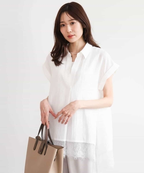 MK MICHEL KLEIN（エムケーミッシェルクラン）の「[洗える]裾レースデザインスキッパーシャツブラウス（シャツ/ブラウス・レディース・アイボリー/ブルー/ブラウン・38）」の21枚目の写真