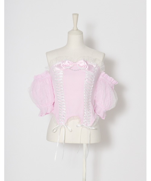 AVENCHUMU(アバンチュウム)の「Race up off shoulder tulle puff tops(チューブトップ・レディース・ブラック×ピンク/ブラック・XS/FREE)」の18枚目の写真