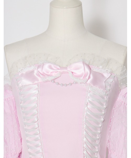 AVENCHUMU(アバンチュウム)の「Race up off shoulder tulle puff tops(チューブトップ・レディース・ブラック×ピンク/ブラック・XS/FREE)」の15枚目の写真