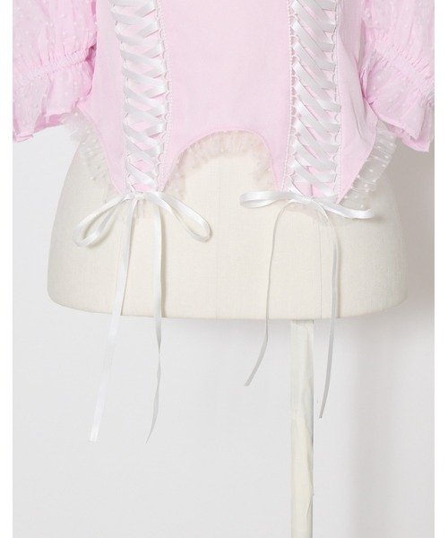 AVENCHUMU(アバンチュウム)の「Race up off shoulder tulle puff tops(チューブトップ・レディース・ブラック×ピンク/ブラック・XS/FREE)」の13枚目の写真