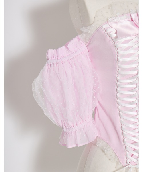 AVENCHUMU(アバンチュウム)の「Race up off shoulder tulle puff tops(チューブトップ・レディース・ブラック×ピンク/ブラック・XS/FREE)」の14枚目の写真
