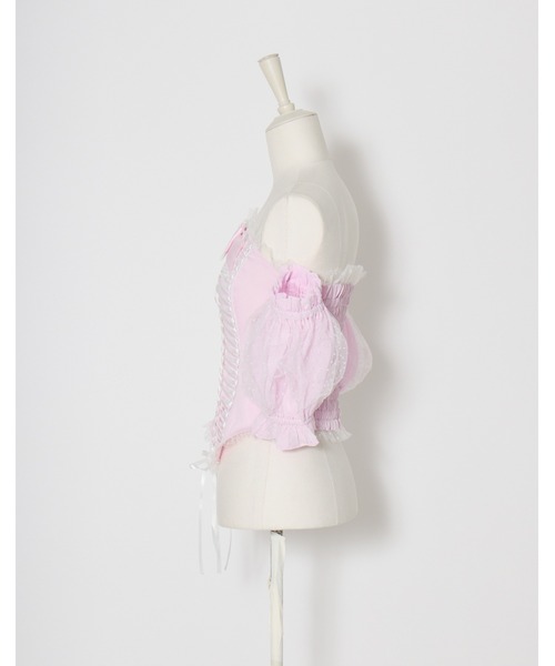 AVENCHUMU(アバンチュウム)の「Race up off shoulder tulle puff tops(チューブトップ・レディース・ブラック×ピンク/ブラック・XS/FREE)」の17枚目の写真