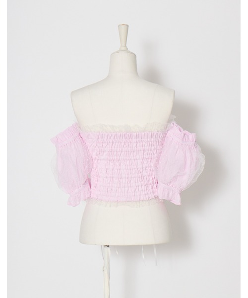 AVENCHUMU(アバンチュウム)の「Race up off shoulder tulle puff tops(チューブトップ・レディース・ブラック×ピンク/ブラック・XS/FREE)」の16枚目の写真