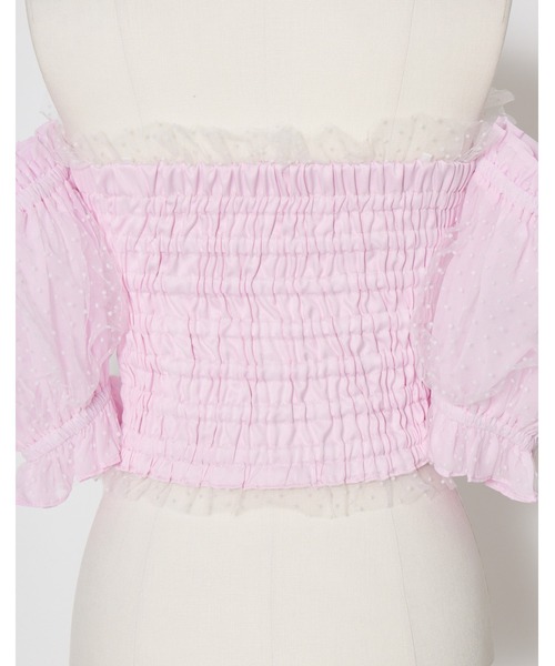 AVENCHUMU(アバンチュウム)の「Race up off shoulder tulle puff tops(チューブトップ・レディース・ブラック×ピンク/ブラック・XS/FREE)」の11枚目の写真