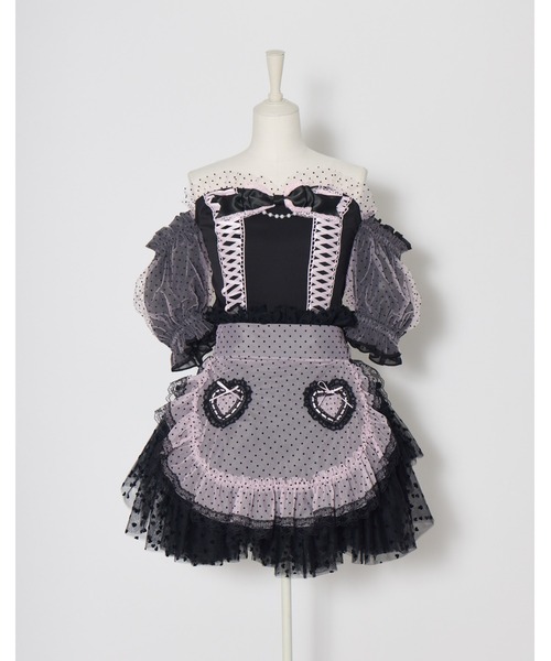 AVENCHUMU(アバンチュウム)の「Race up off shoulder tulle puff tops(チューブトップ・レディース・ブラック×ピンク/ブラック・XS/FREE)」の4枚目の写真
