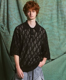 UNISEX》Rugby Border Prime-Over Skipper Knit Polo Shirt/ラガー