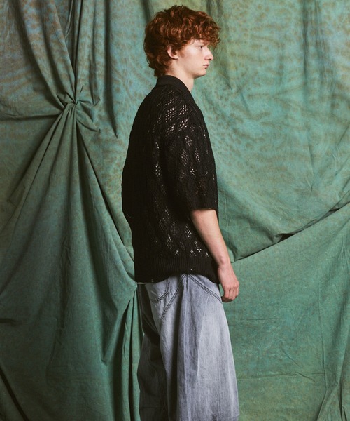 MAISON SPECIAL(メゾンスペシャル)の「《UNISEX》Sheer Lace Mesh Prime-Over Knit Polo Shirt/シアーレースメッシュプライムオーバーニットポロシャツ【MAISON SPECIAL/メゾンスペシャル】(ポロシャツ・メンズ・レッド/ライトグリーン/ブラック・0/2/1)」の13枚目の写真