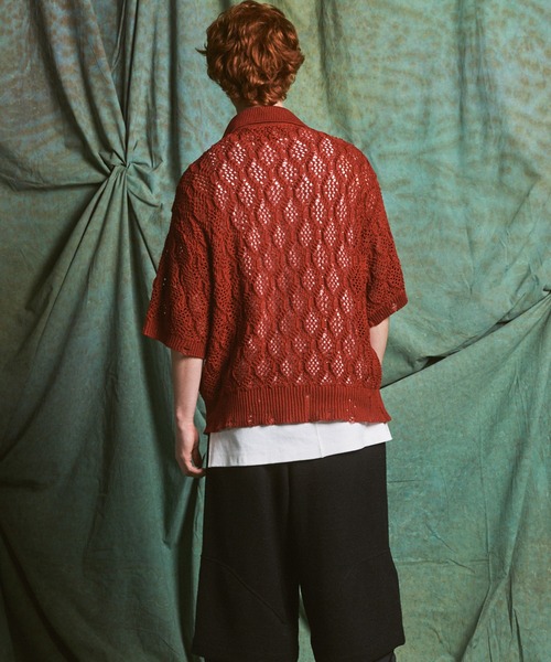 MAISON SPECIAL(メゾンスペシャル)の「《UNISEX》Sheer Lace Mesh Prime-Over Knit Polo Shirt/シアーレースメッシュプライムオーバーニットポロシャツ【MAISON SPECIAL/メゾンスペシャル】(ポロシャツ・メンズ・レッド/ライトグリーン/ブラック・0/2/1)」の19枚目の写真