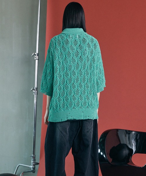 MAISON SPECIAL(メゾンスペシャル)の「《UNISEX》Sheer Lace Mesh Prime-Over Knit Polo Shirt/シアーレースメッシュプライムオーバーニットポロシャツ【MAISON SPECIAL/メゾンスペシャル】(ポロシャツ・メンズ・レッド/ライトグリーン/ブラック・0/2/1)」の22枚目の写真