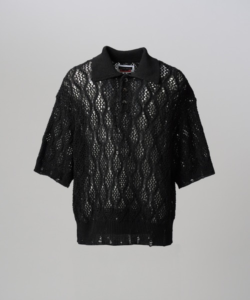 MAISON SPECIAL(メゾンスペシャル)の「《UNISEX》Sheer Lace Mesh Prime-Over Knit Polo Shirt/シアーレースメッシュプライムオーバーニットポロシャツ【MAISON SPECIAL/メゾンスペシャル】(ポロシャツ・メンズ・レッド/ライトグリーン/ブラック・0/2/1)」の16枚目の写真