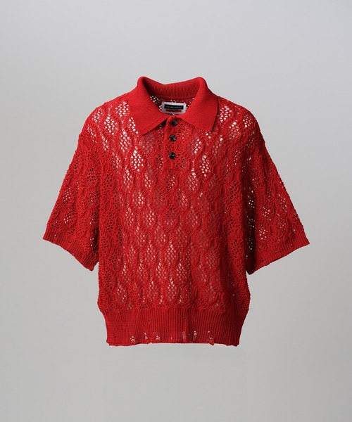 MAISON SPECIAL(メゾンスペシャル)の「《UNISEX》Sheer Lace Mesh Prime-Over Knit Polo Shirt/シアーレースメッシュプライムオーバーニットポロシャツ【MAISON SPECIAL/メゾンスペシャル】(ポロシャツ・メンズ・レッド/ライトグリーン/ブラック・0/2/1)」の15枚目の写真