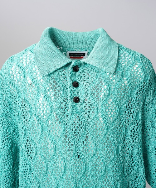 MAISON SPECIAL(メゾンスペシャル)の「《UNISEX》Sheer Lace Mesh Prime-Over Knit Polo Shirt/シアーレースメッシュプライムオーバーニットポロシャツ【MAISON SPECIAL/メゾンスペシャル】(ポロシャツ・メンズ・レッド/ライトグリーン/ブラック・0/2/1)」の10枚目の写真