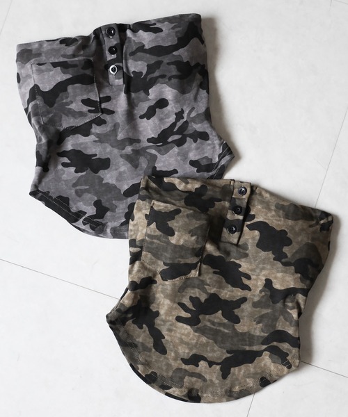 me+em select(ミームセレクト)の「【 2color 】ヴィンテージカモフラ迷彩ヘンリーネックベアトップ / vintage camouflage henly neck bare top(チューブトップ・レディース・グレー/カーキ・FREE)」の3枚目の写真