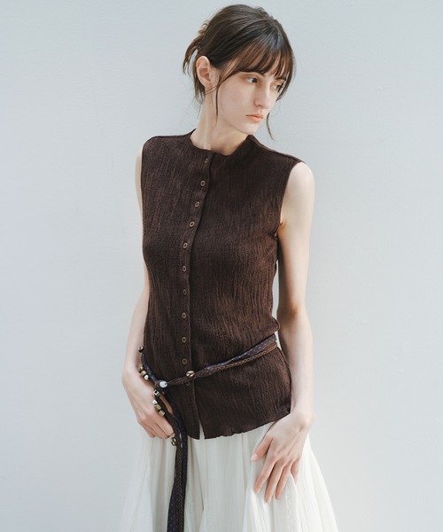 tageechita(タジチタ)の「【tageechita】テクスチャーニットノースリーブトップス(シャツ/ブラウス・レディース・ブラウン/アイボリー・L/M/S)」の17枚目の写真