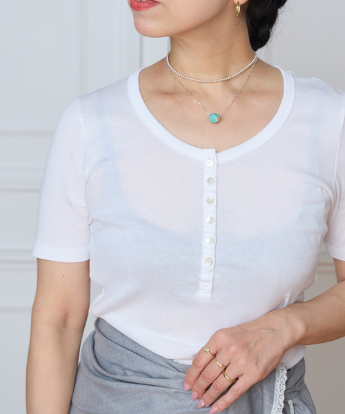 IENA LA BOUCLE(イエナラブークル)の「schiesser シーサー BRETA henley(Tシャツ/カットソー・レディース・ブラック/ホワイト・FREE)」の2枚目の写真