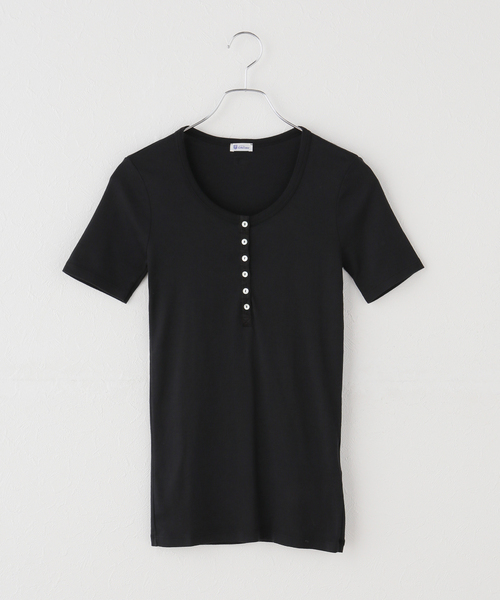 IENA LA BOUCLE(イエナラブークル)の「schiesser シーサー BRETA henley(Tシャツ/カットソー・レディース・ブラック/ホワイト・FREE)」の1枚目の写真