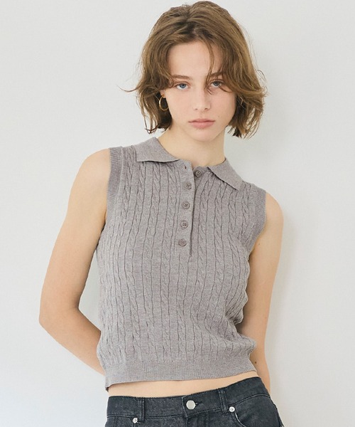 coca(coca)(コカ)の「ケーブルノースリニットトップス(ニット/セーター・レディース・ブラック/ライトグレー・L/M/S)」の2枚目の写真